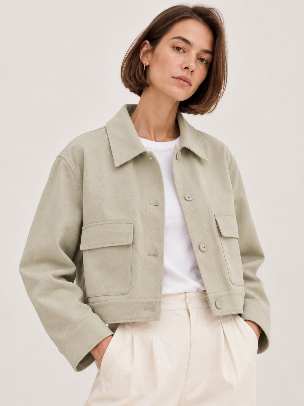 Uniqlo Jersey Relaxed Jacket Sage Green Cropped Utility Barn Jacket Small